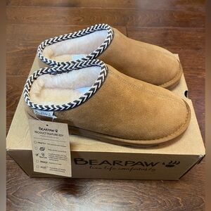 BearPaw Womans Tabitha Slipper Slide On Tan Cozy Booties Fur lined